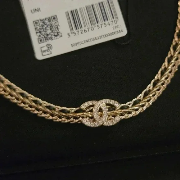 Chanel Black Leather/Gold Chain Choker - Picture 2 of 4